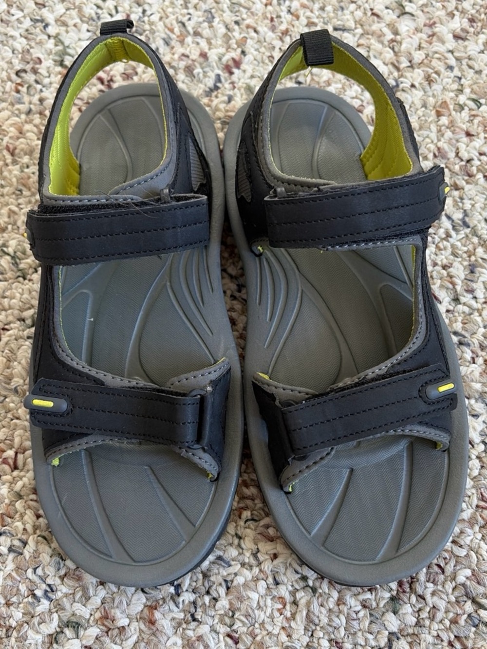 Men Gray and Black Active Sandals with Lime Accent